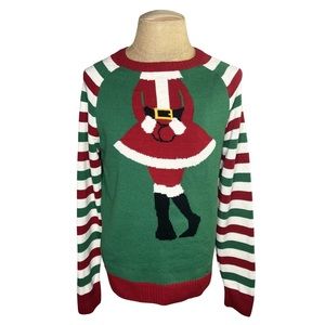 Ugly Christmas Mrs. Claus Striped XMas Crewneck Men’s Pullover Sweater Large